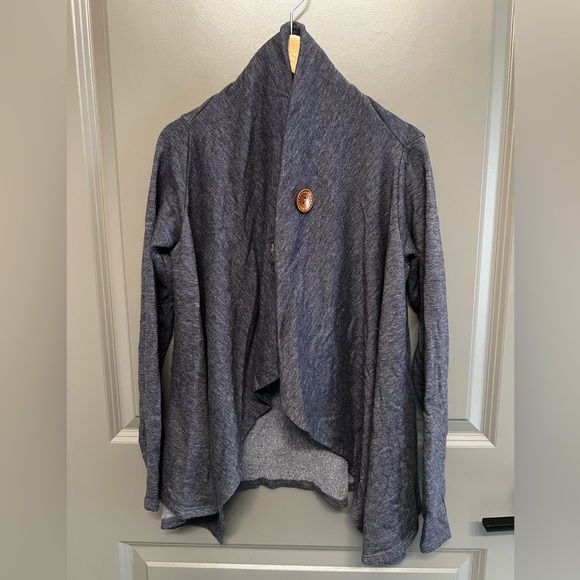 XXS Heather Blue Waterfall Fleece Cardigan - Picture 2 of 3